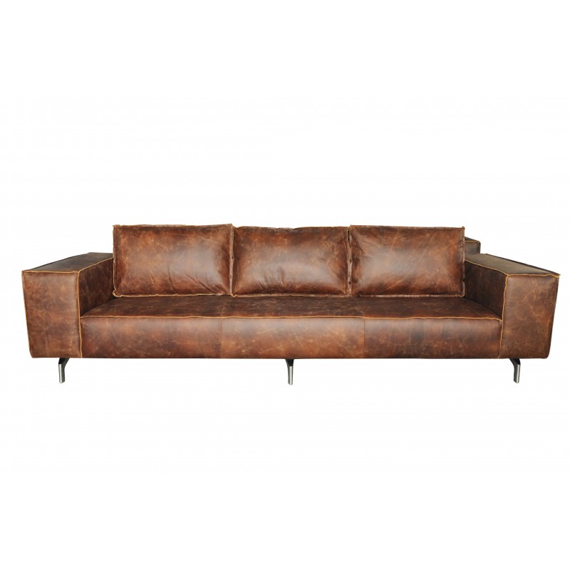 Davis 4 Seater Vintage Brown Leather Sofa, Vintage Brown Leather Couch